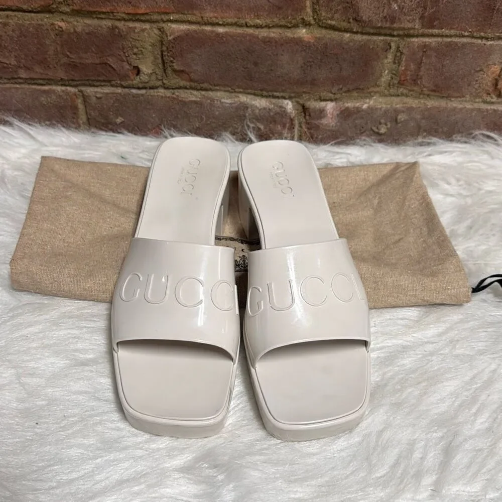 Gucci Women’s Nude Rubber Block Heel Slides Size 39